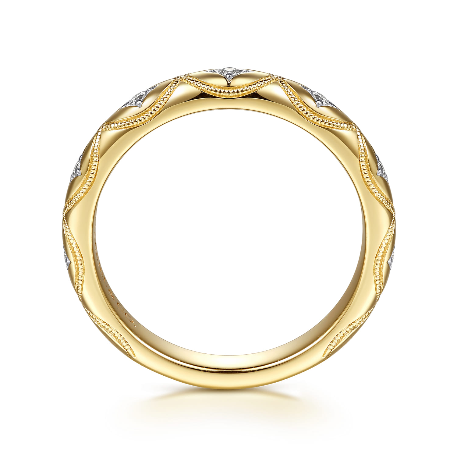 Vintage Inspired Beads Setting Diamond Anniversary Band in 14K Yellow Gold, photograph 2