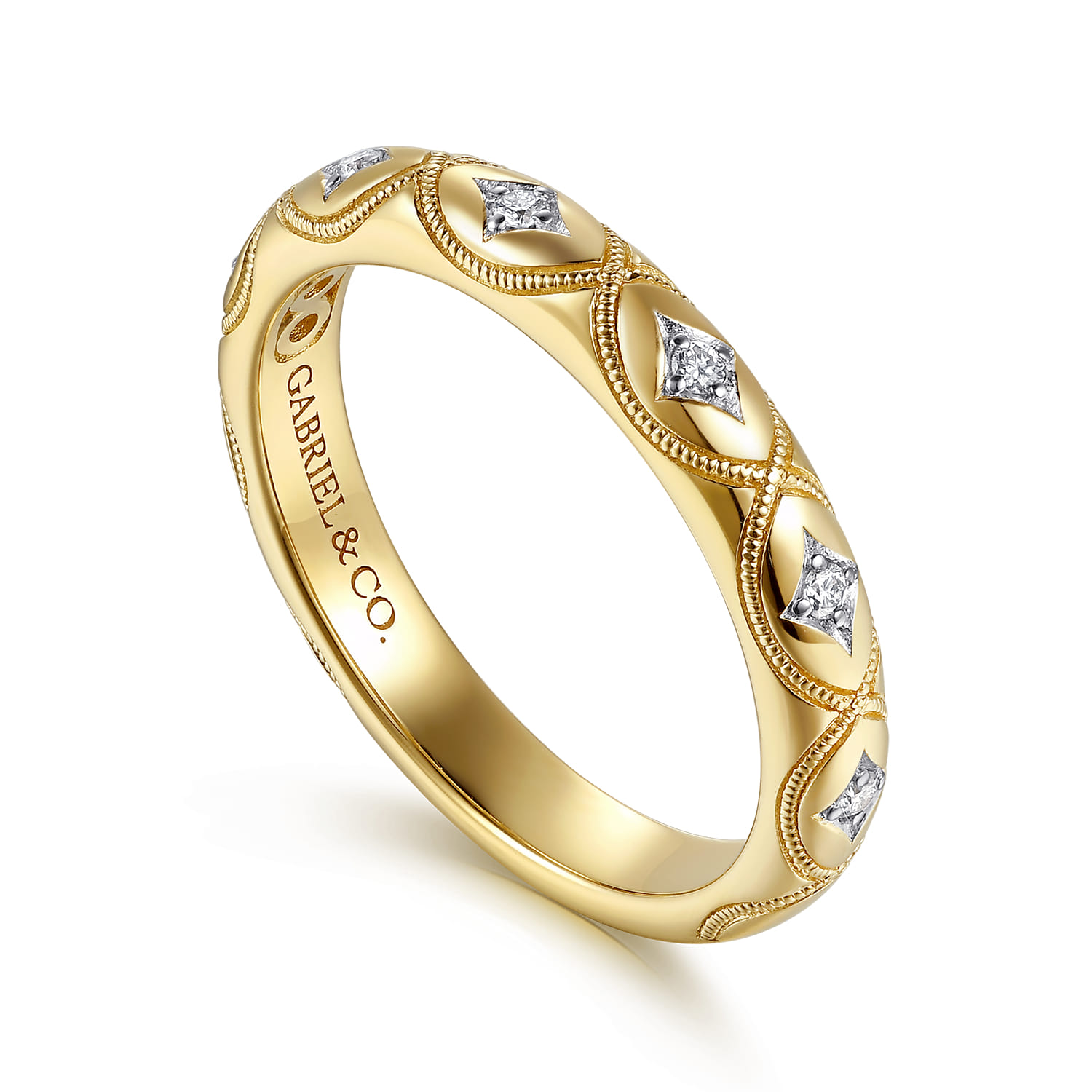 Vintage Inspired Beads Setting Diamond Anniversary Band in 14K Yellow Gold, photograph 3