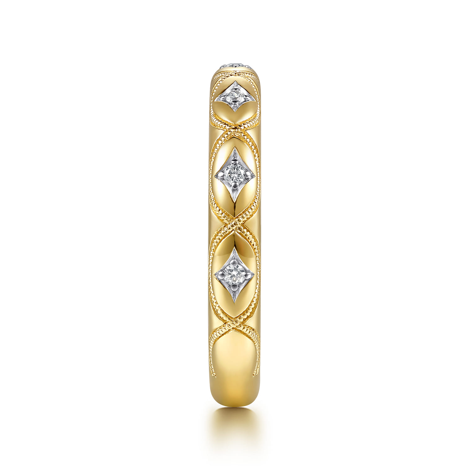 Vintage Inspired Beads Setting Diamond Anniversary Band in 14K Yellow Gold, photograph 4