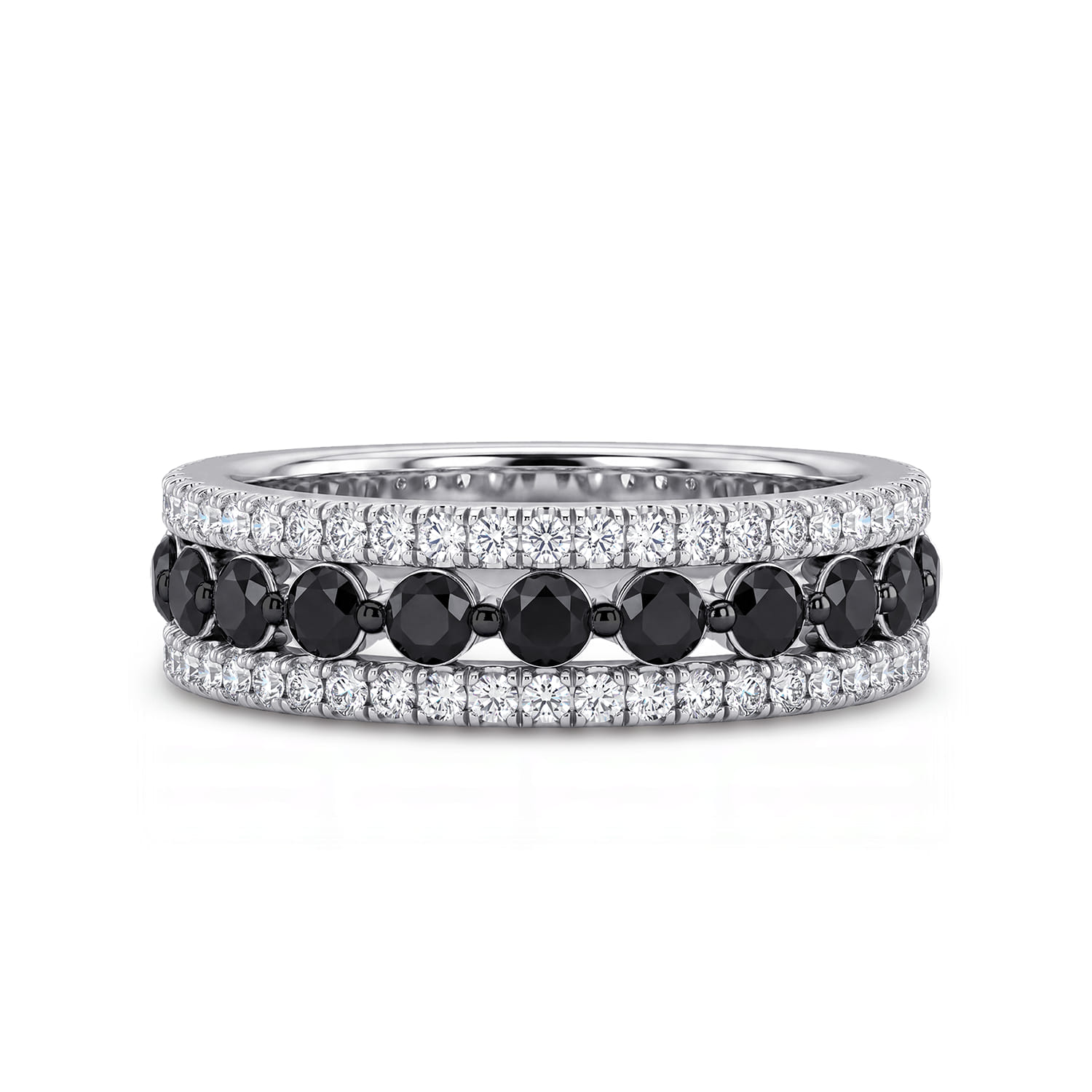 Single Prong Black Diamond and French Pave Diamond Anniversary Band