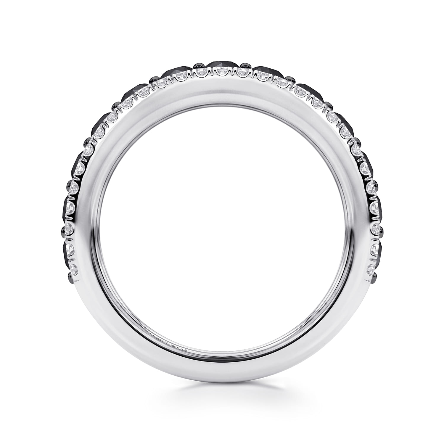 Single Prong Black Diamond and French Pave Diamond Anniversary Band in 14K White Gold, photograph 2