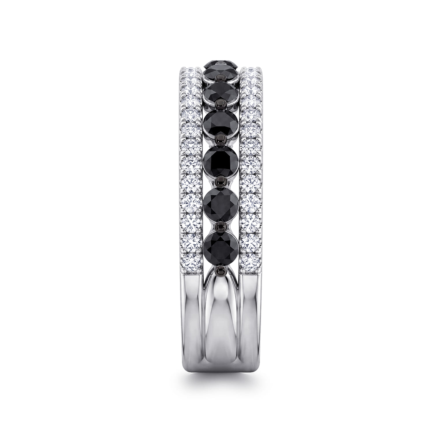 Single Prong Black Diamond and French Pave Diamond Anniversary Band in 14K White Gold, photograph 4