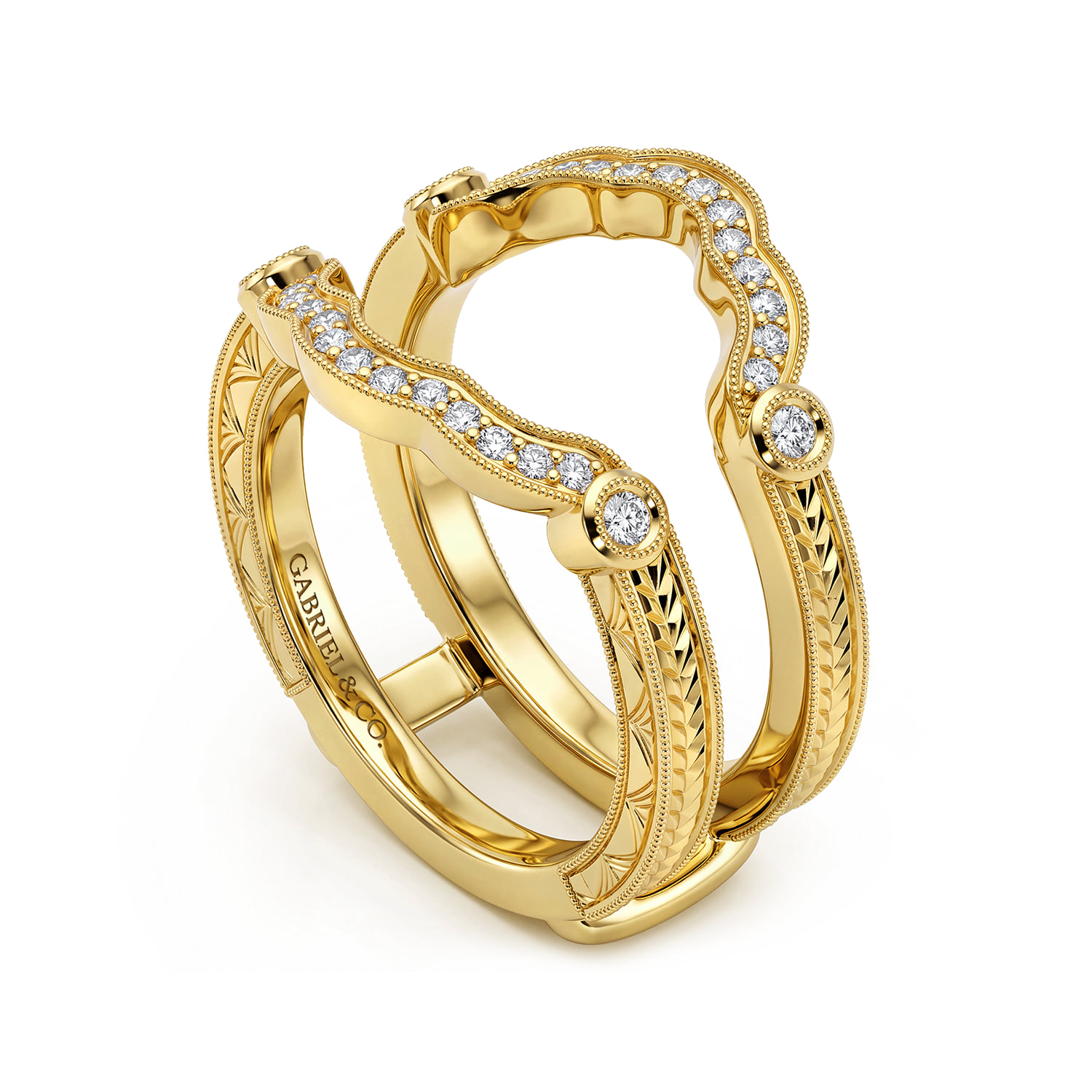 Vintage Inspired Prong set Diamond Ring Enhancer in 14K Yellow Gold, photograph 3