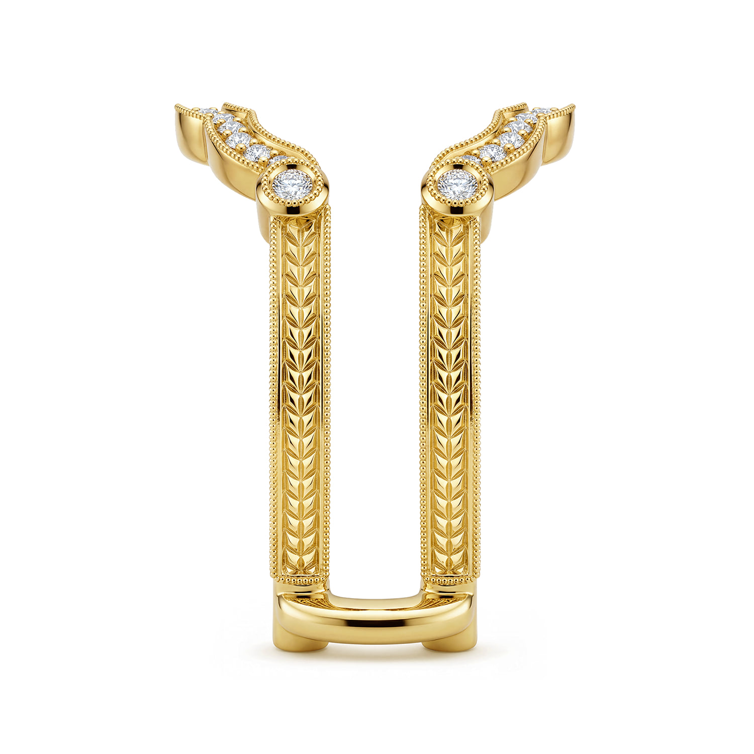 Vintage Inspired Prong set Diamond Ring Enhancer in 14K Yellow Gold, photograph 4