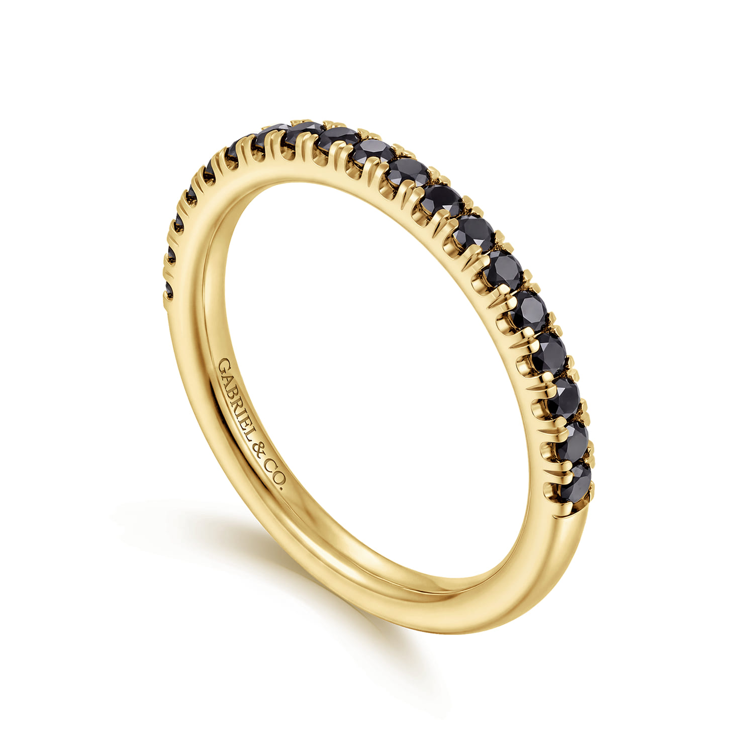 French Pave Black Diamond Anniversary Band in 14K Yellow Gold, photograph 3