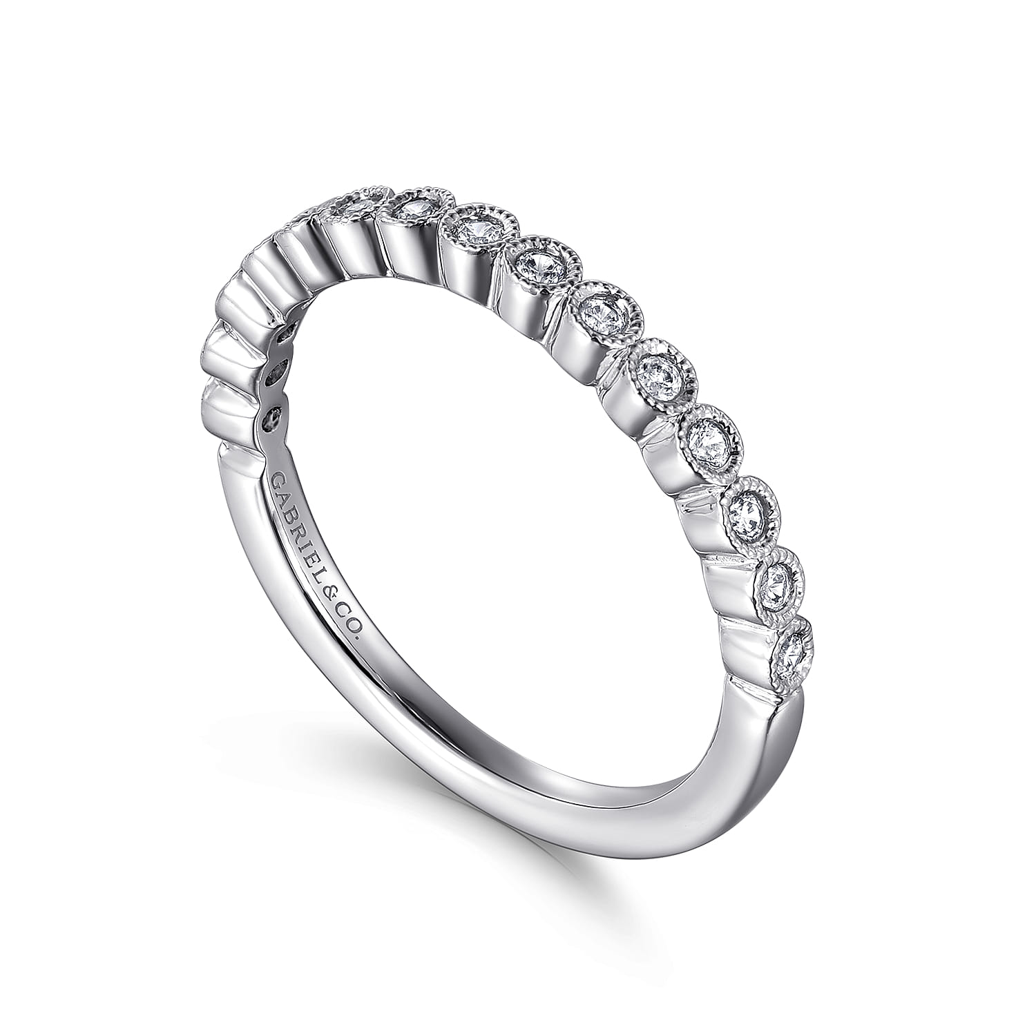 Bezel Set Diamond Anniversary Band in 14K White Gold, photograph 3