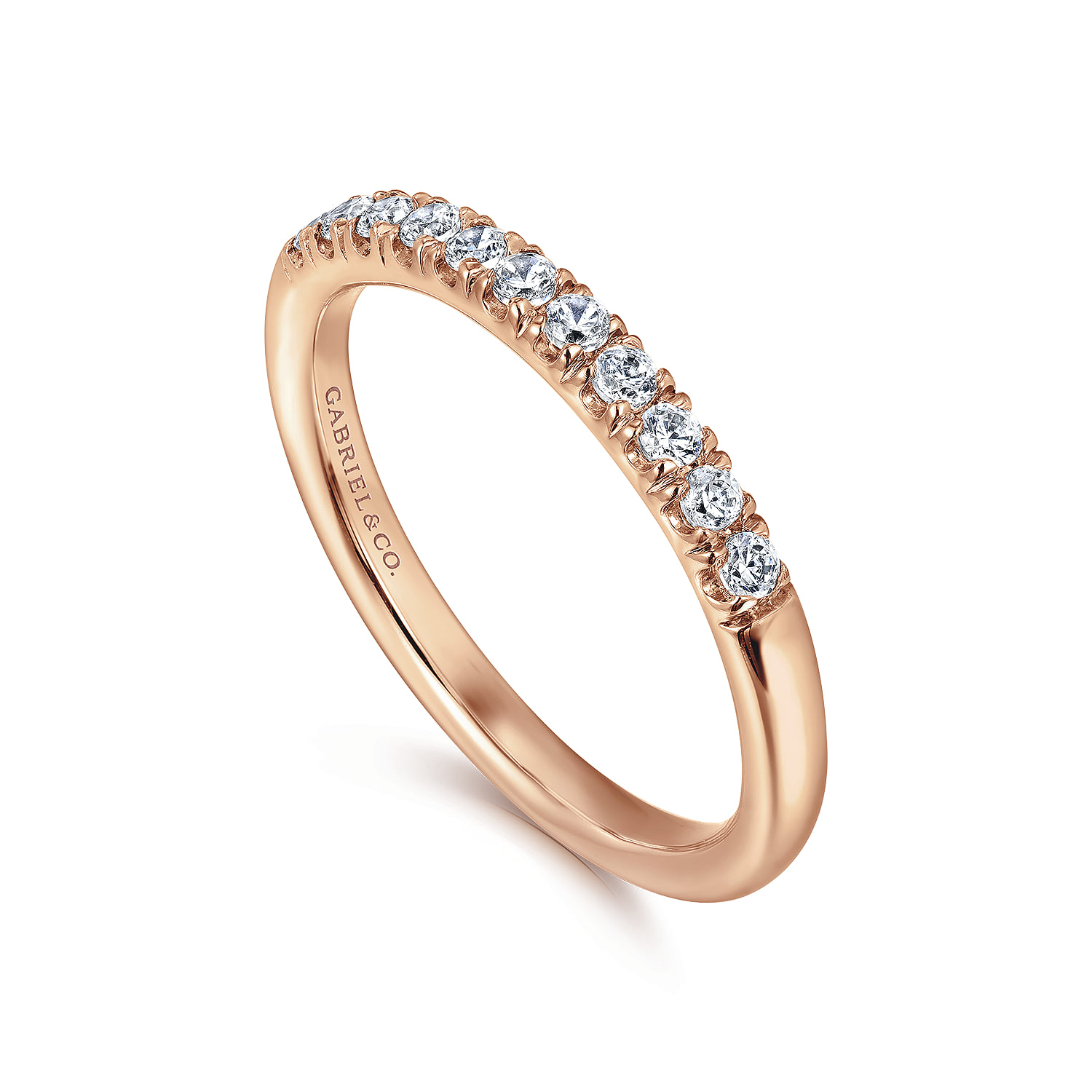 11 Stone French Pave Diamond Wedding Band in 14K Rose Gold, photograph 3