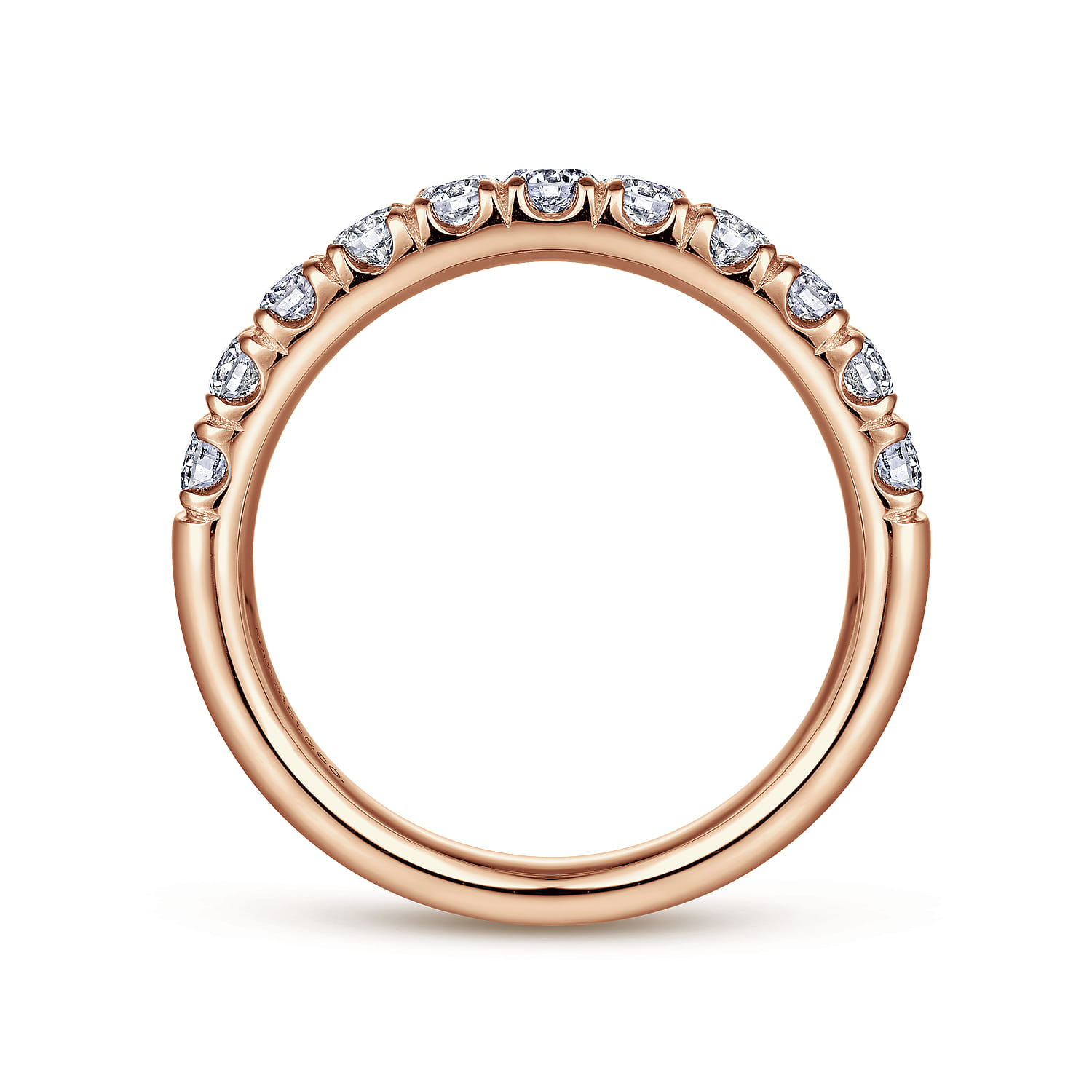 11 Stone French Pave Diamond Wedding Band in 14K Rose Gold, photograph 2