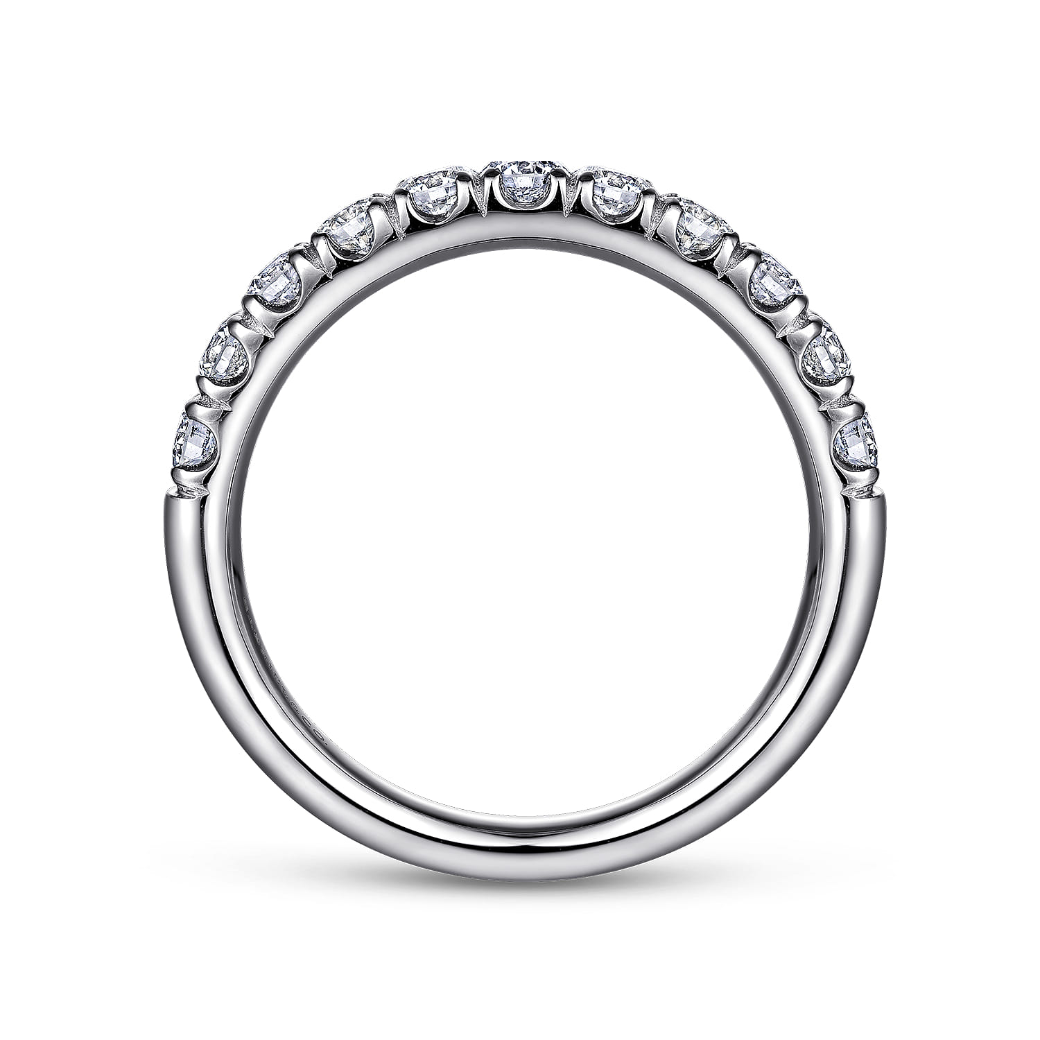 11 Stone French Pave Diamond Wedding Band in 14K White Gold, photograph 2