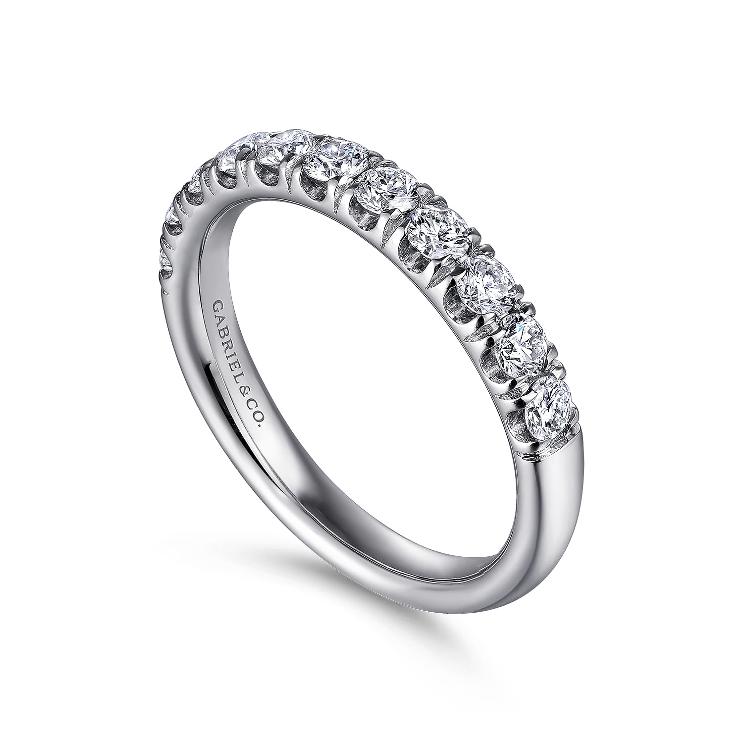 11 Stone French Pave Diamond Wedding Band in 14K White Gold, photograph 3
