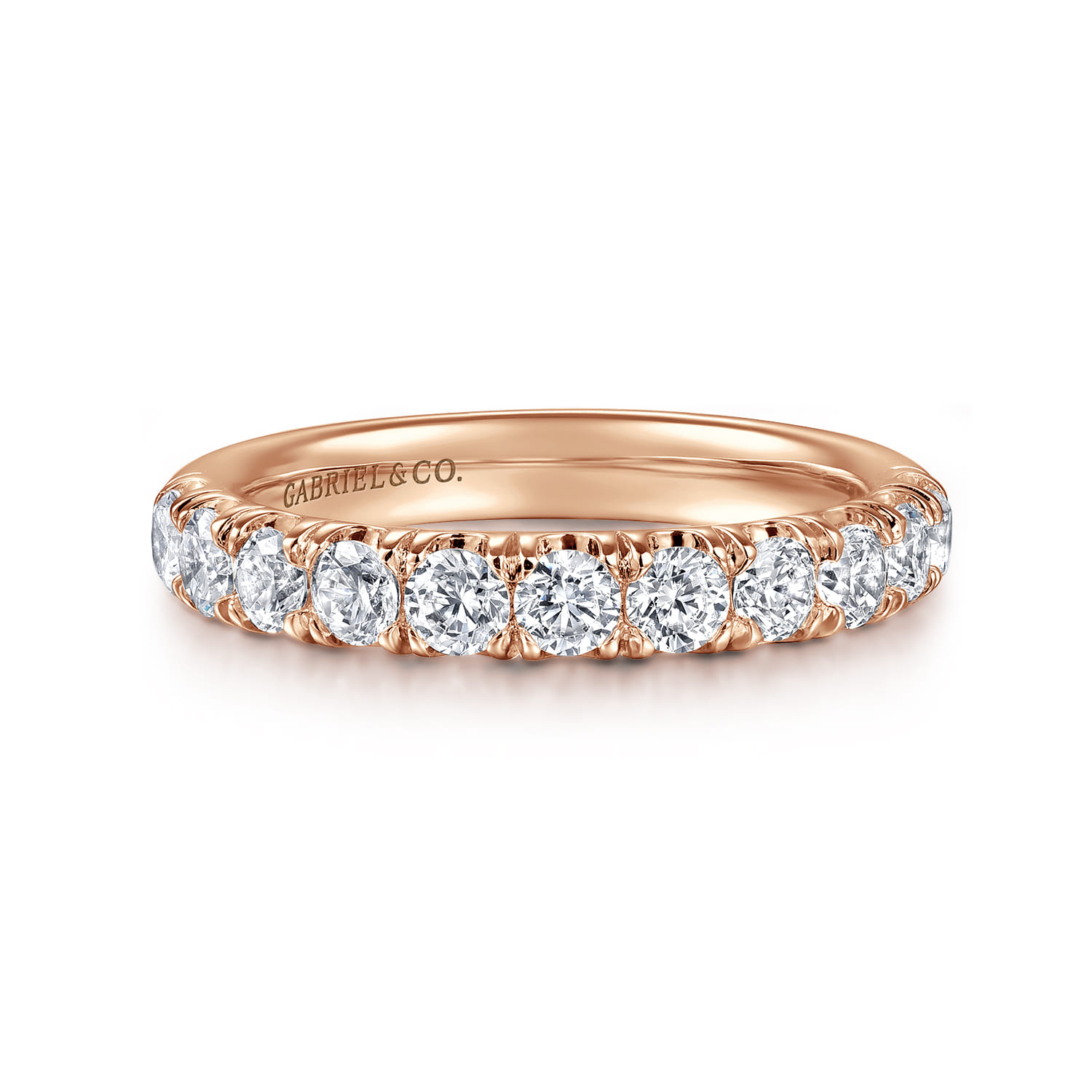 11 Stone French Pave Diamond Wedding Band in 14K Rose Gold