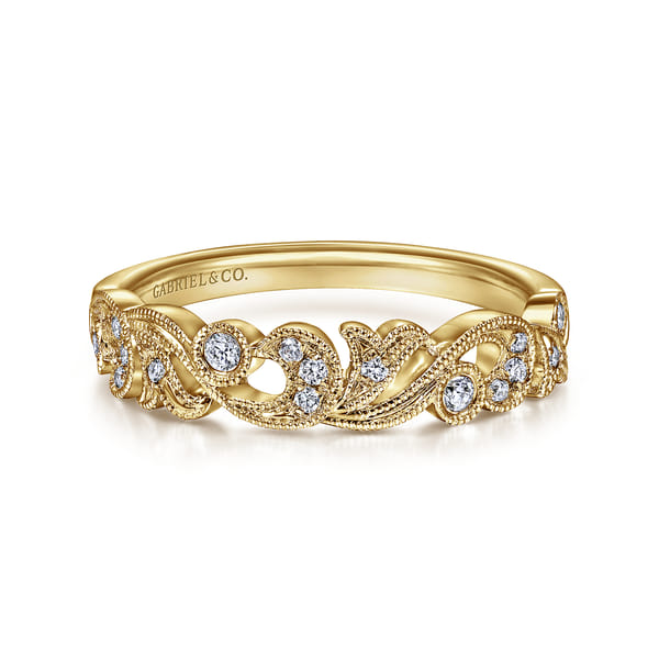 14K Yellow Gold Floral Diamond Anniversary Band