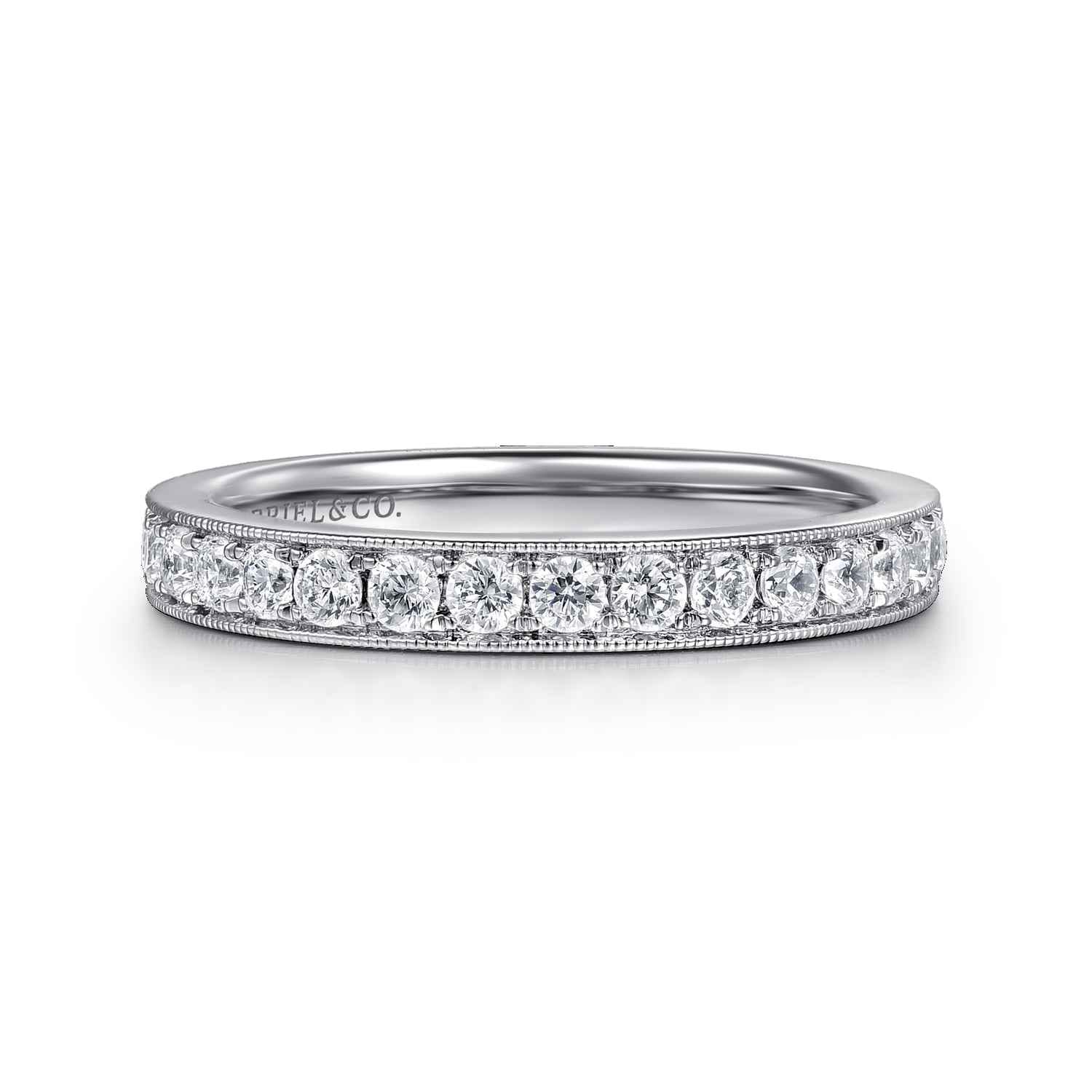 Micro Pave Channel Diamond Wedding Band with Milgrain