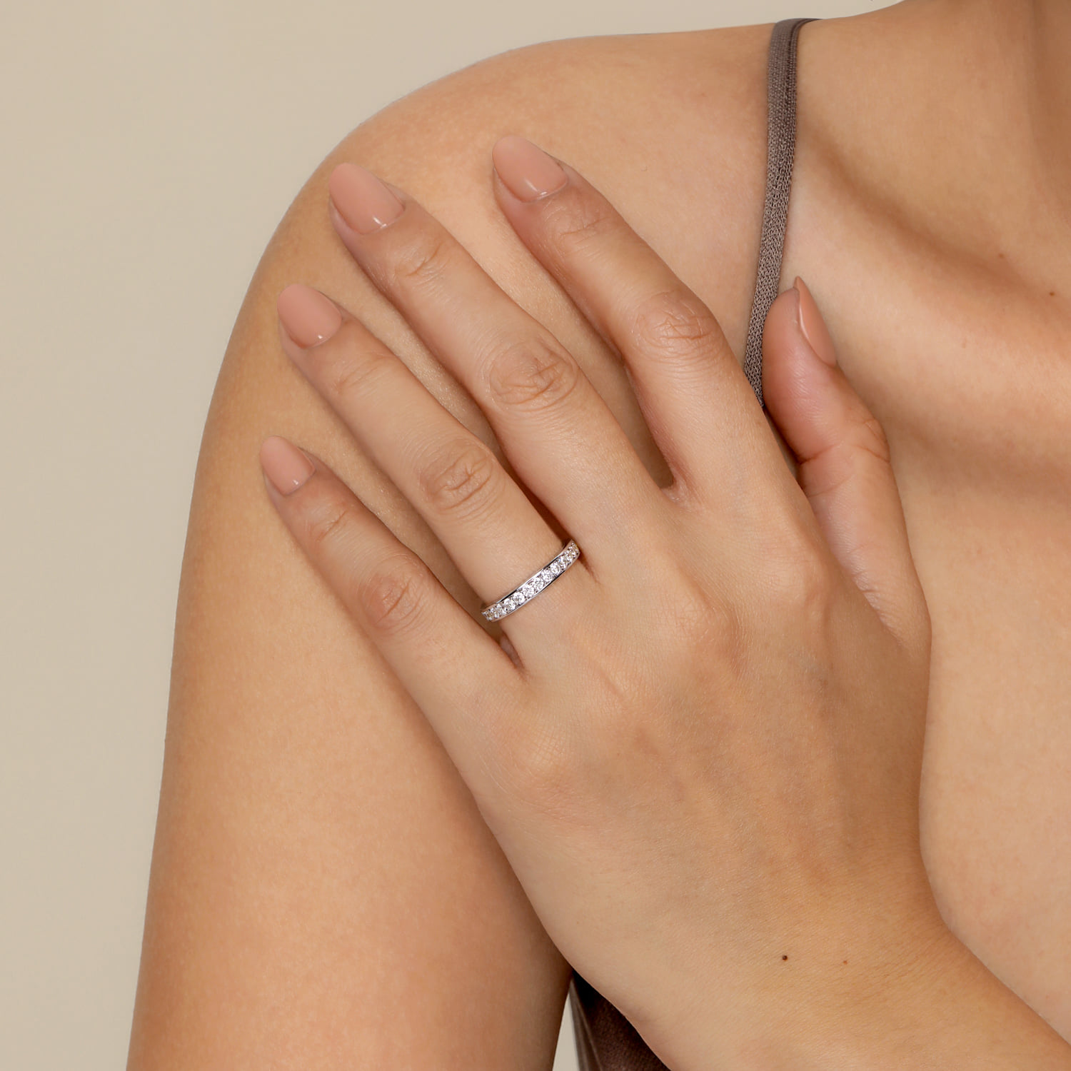 Vintage Inspired Micro Pave Channel Diamond Wedding Band with Milgrain in 14K White Gold, photograph 5