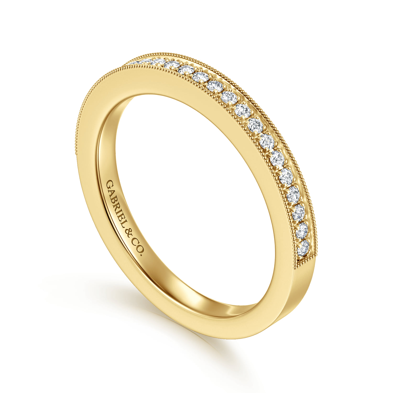 Vintage Inspired Micro Pave Diamond Wedding Band in 14K Yellow Gold, photograph 3