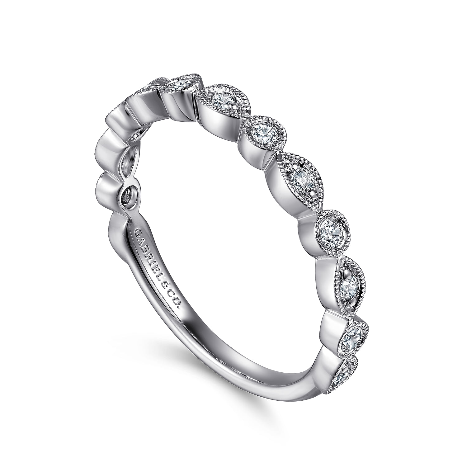 Vintage Inspired and Station Diamond Anniversary Band in 14K White Gold, photograph 3