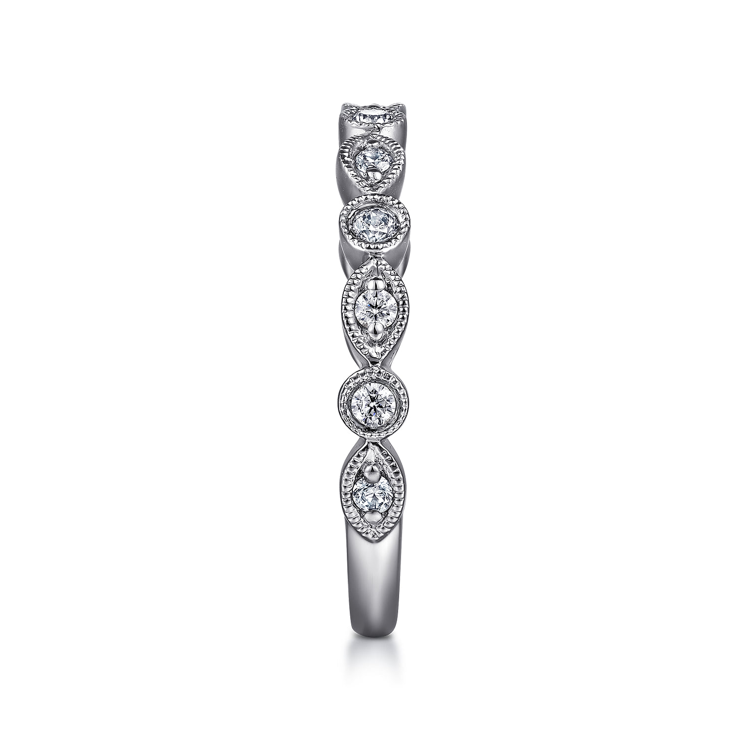 Vintage Inspired and Station Diamond Anniversary Band in 14K White Gold, photograph 4