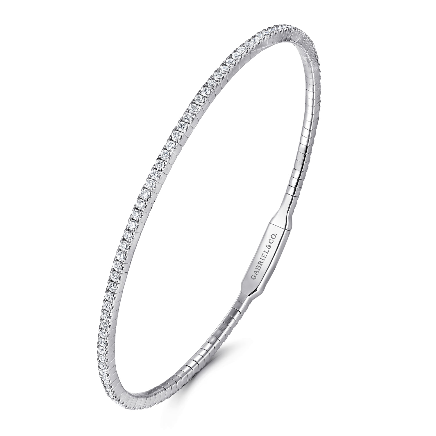 Diamond Closed Bangle Bracelet in 14K White Gold, photograph 2