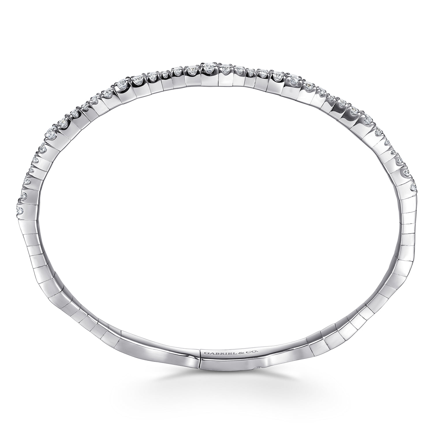 Diamond Station Closed Bangle Bracelet in 14K White Gold, photograph 3