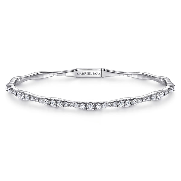 14K White Gold Diamond Station Bangle
