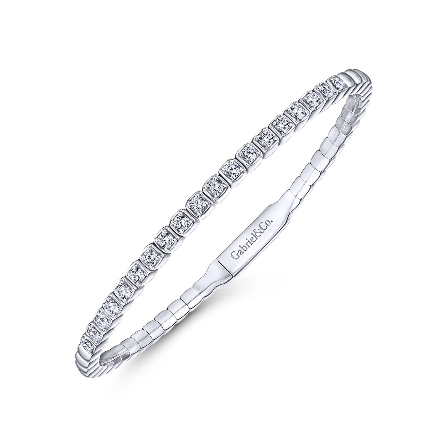 Square Set Diamond Bangle in 14K White Gold, photograph 2