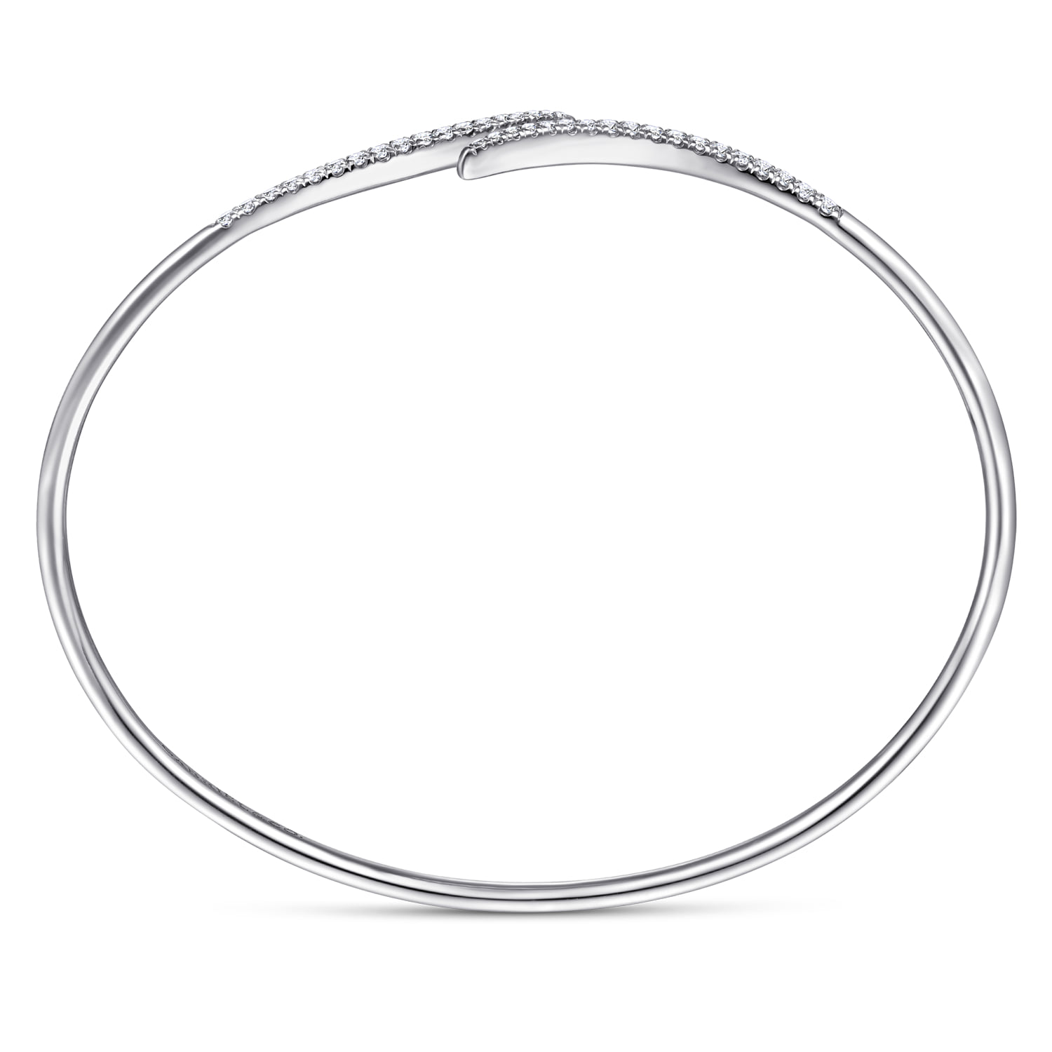 Diamond Bypass Open Bangle Bracelet in 14K White Gold, photograph 3