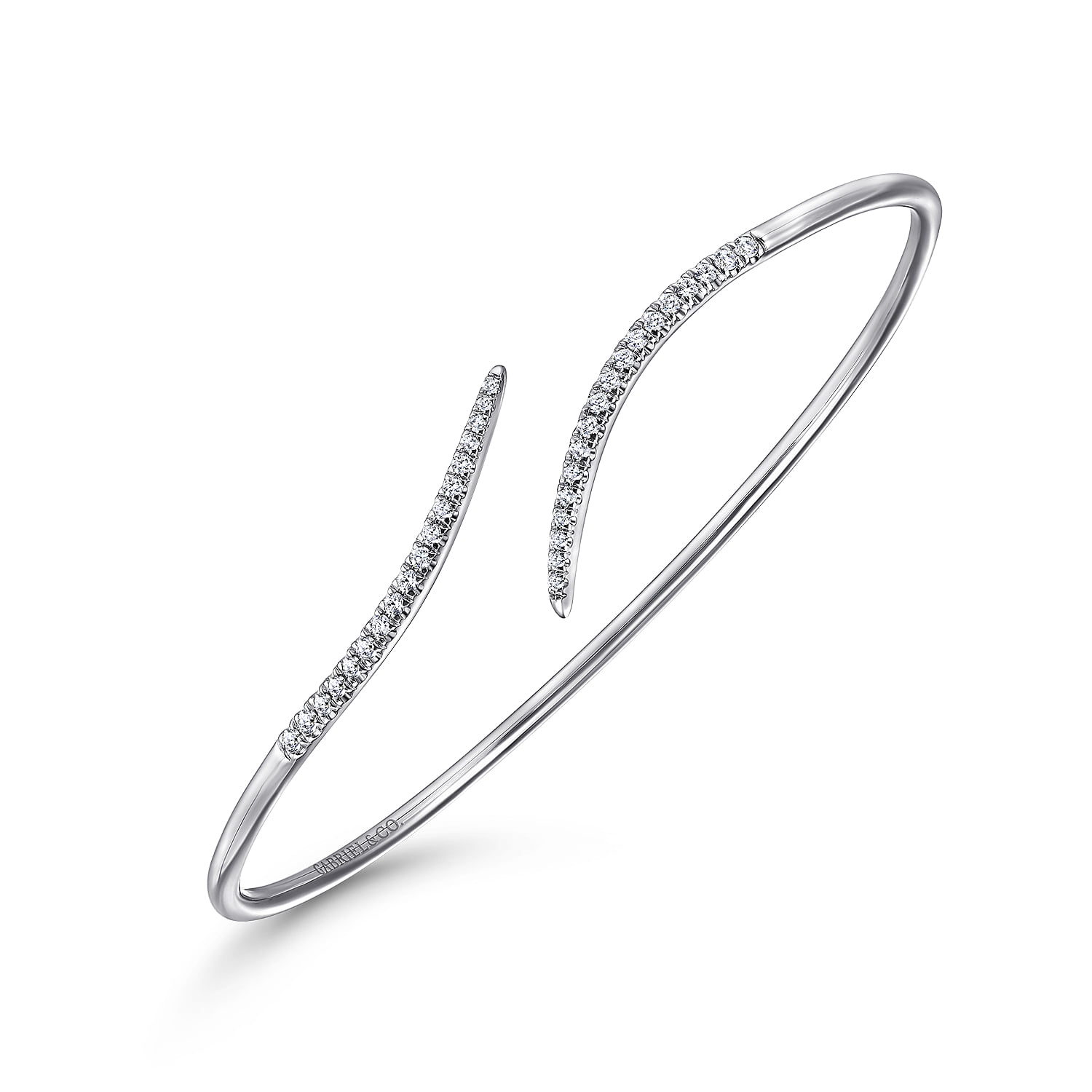 Diamond Bypass Open Bangle in 14K White Gold, photograph 2