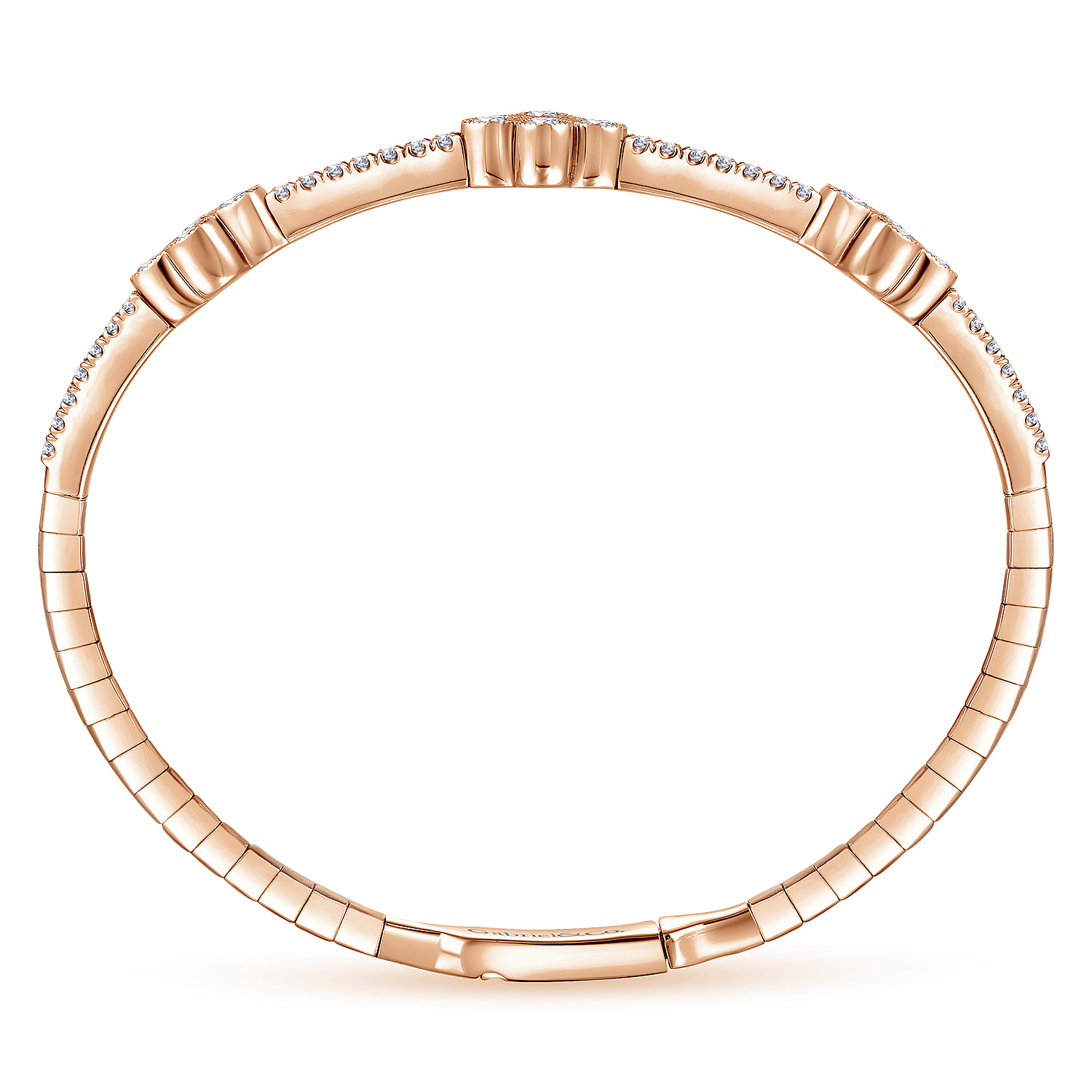 Bangle with Quatrefoil Diamond Stations in 14K Rose Gold, photograph 3