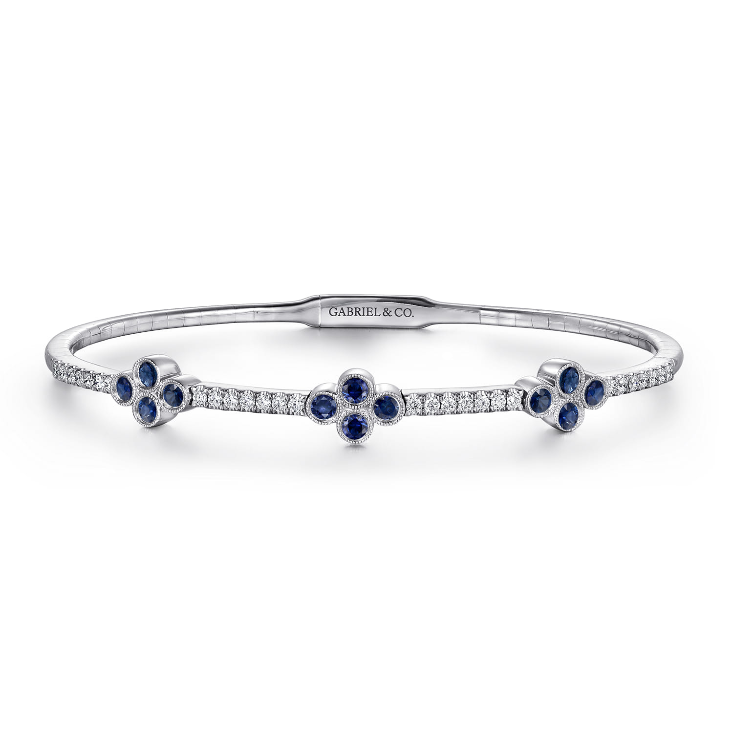 Bangle with Diamond and Sapphire Quatrefoil Stations