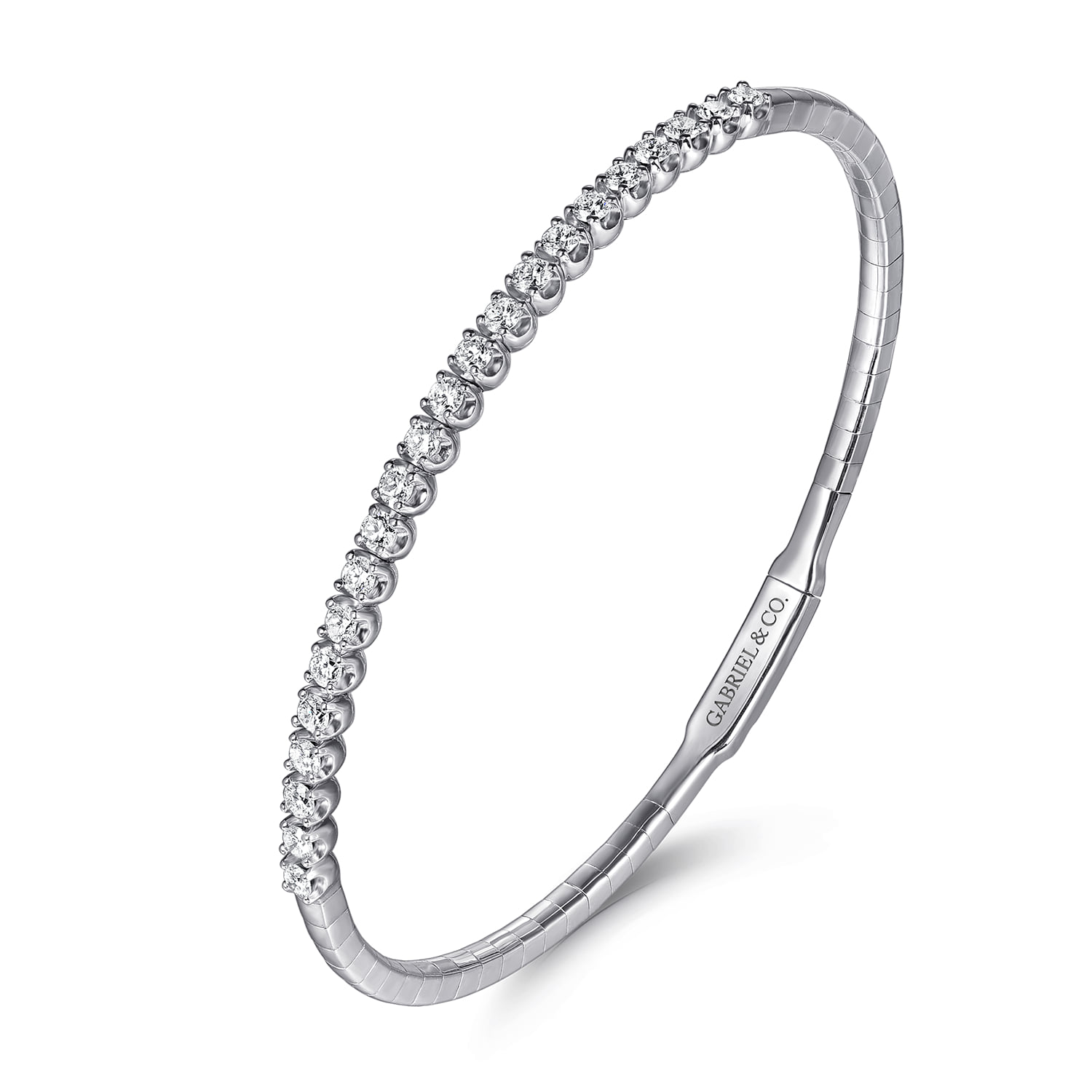 Tiger Claw Set Diamond Split Bangle Bracelet in 14K White Gold, photograph 2