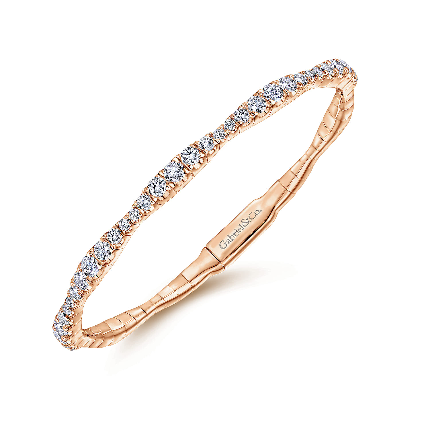 Graduating Diamond Station Bangle in 14K Rose Gold, photograph 2
