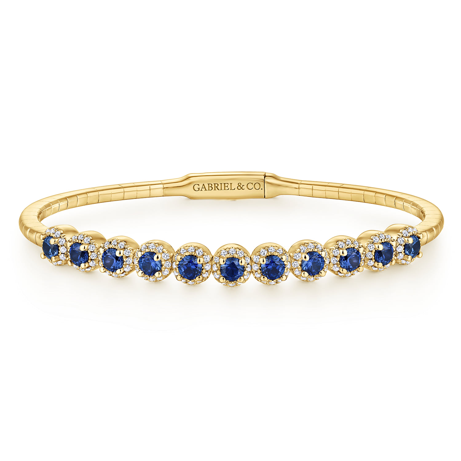 Round Sapphire and Diamond Halo Bangle Bracelet