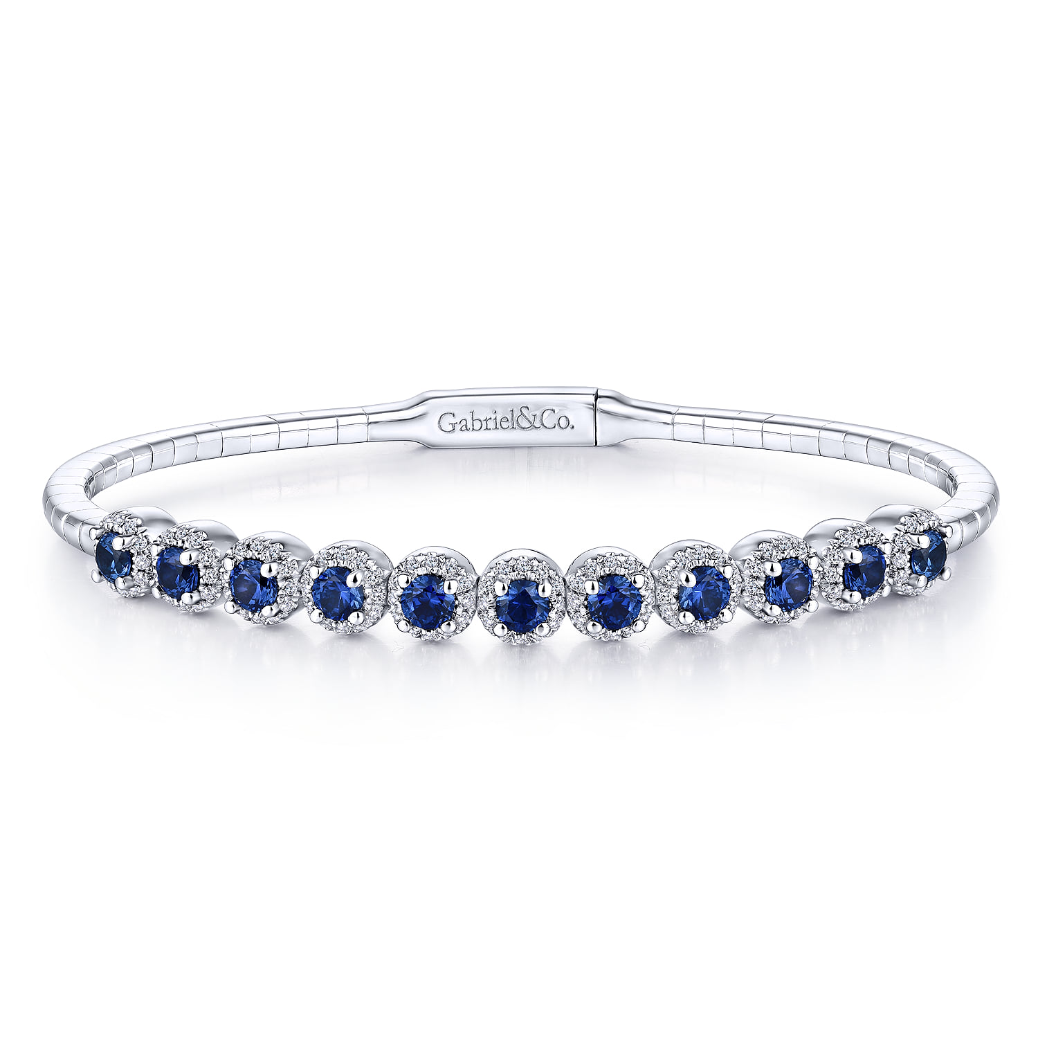 Round Sapphire and Diamond Halo Bangle