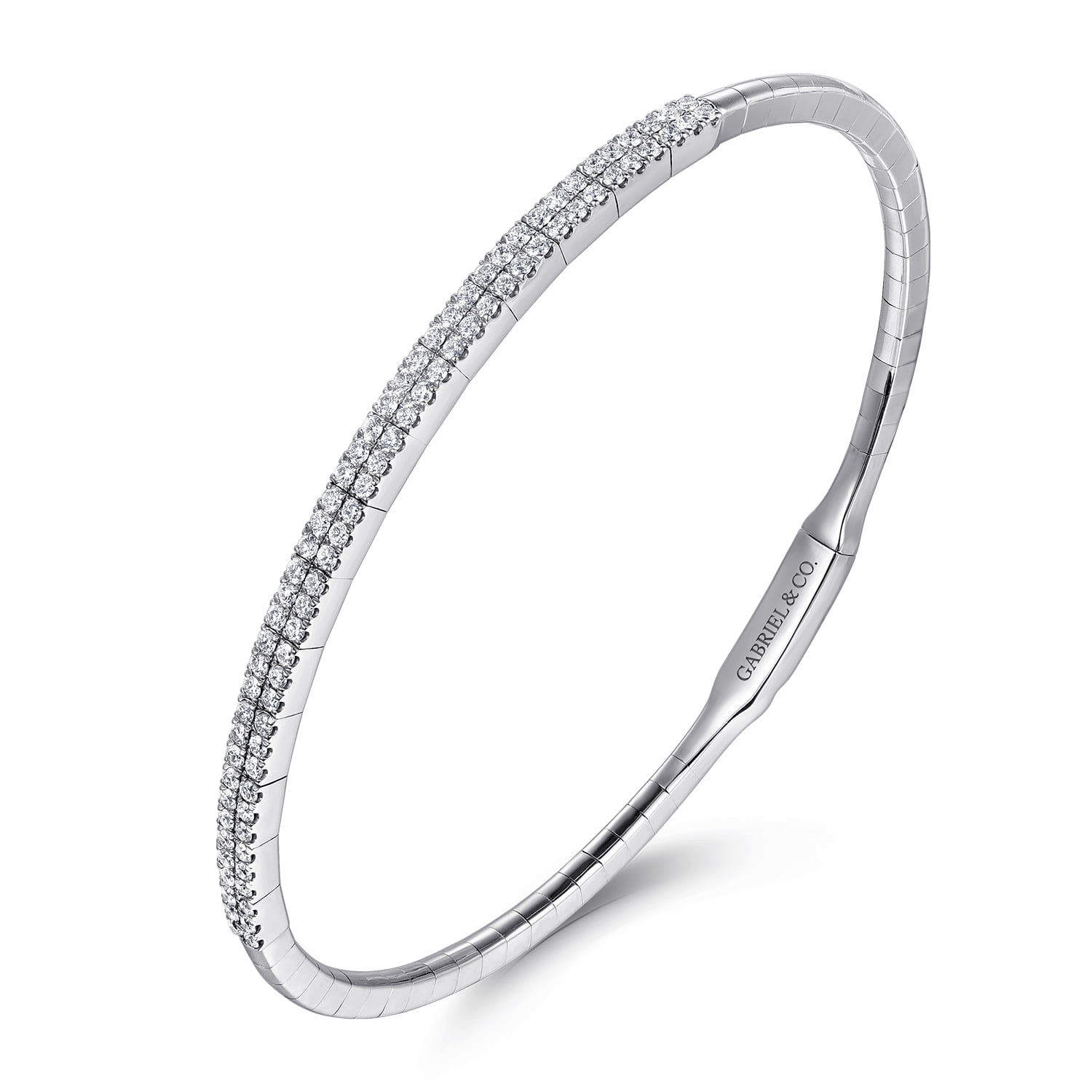 Two Row Diamond Closed Bangle Bracelet in 14K White Gold, photograph 2