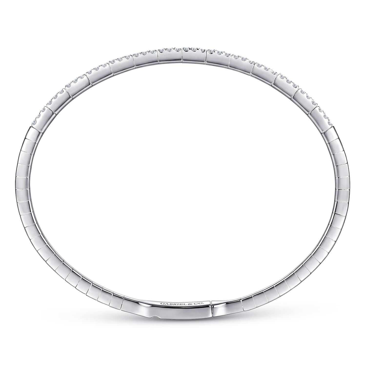 Two Row Diamond Closed Bangle Bracelet in 14K White Gold, photograph 3