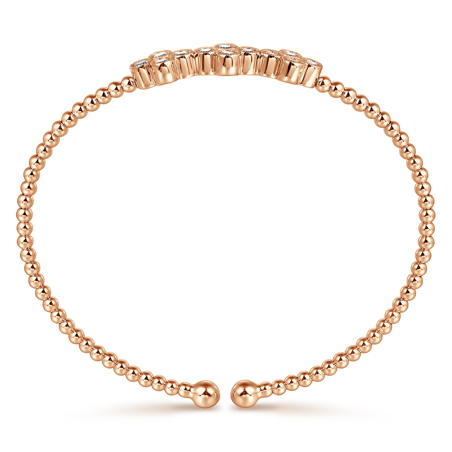 Bujukan Bead Cuff Bracelet with Three Quatrefoil Diamond Stations in 14K Rose Gold, photograph 3