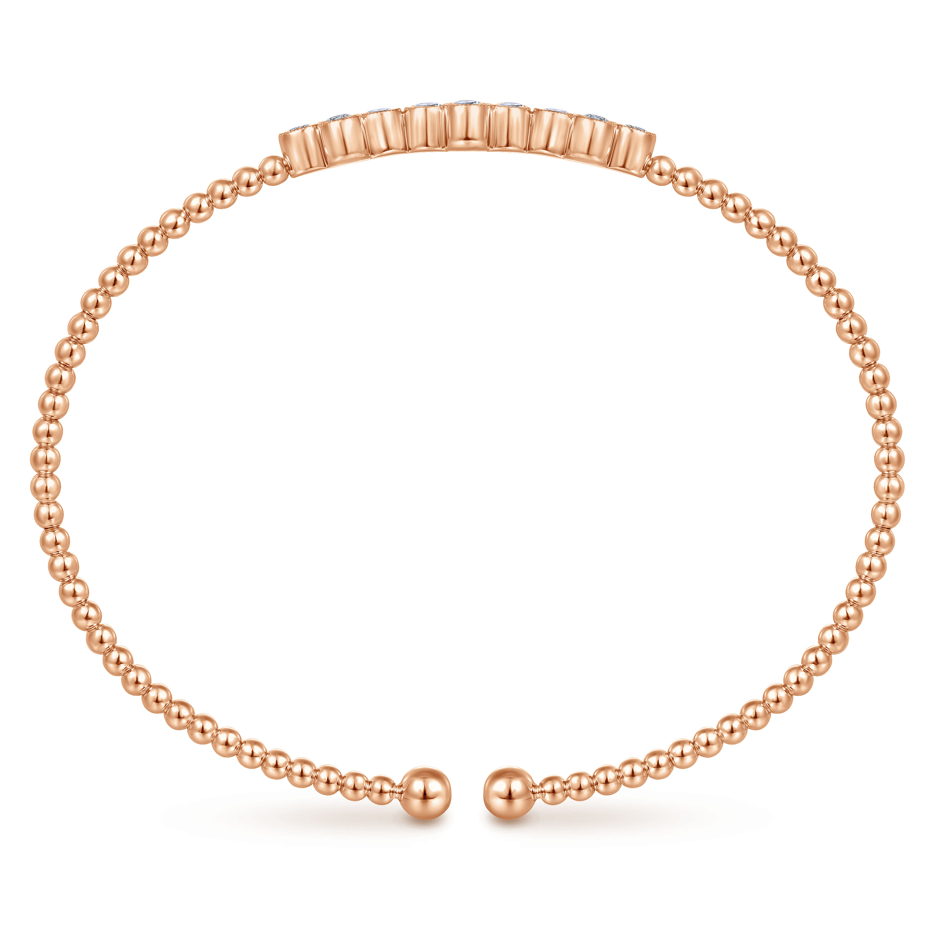 Bujukan Bead Cuff Bracelet with Three Quatrefoil Diamond Stations in 14K Rose Gold, photograph 3