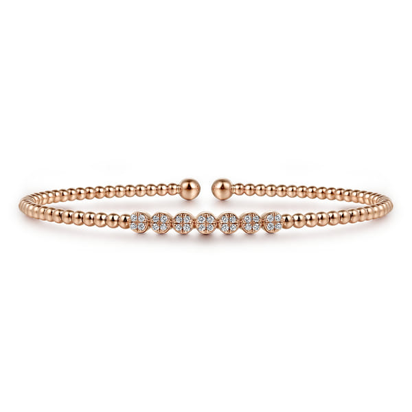 14K Rose Gold Bujukan Bead and Cluster Diamond Bangle