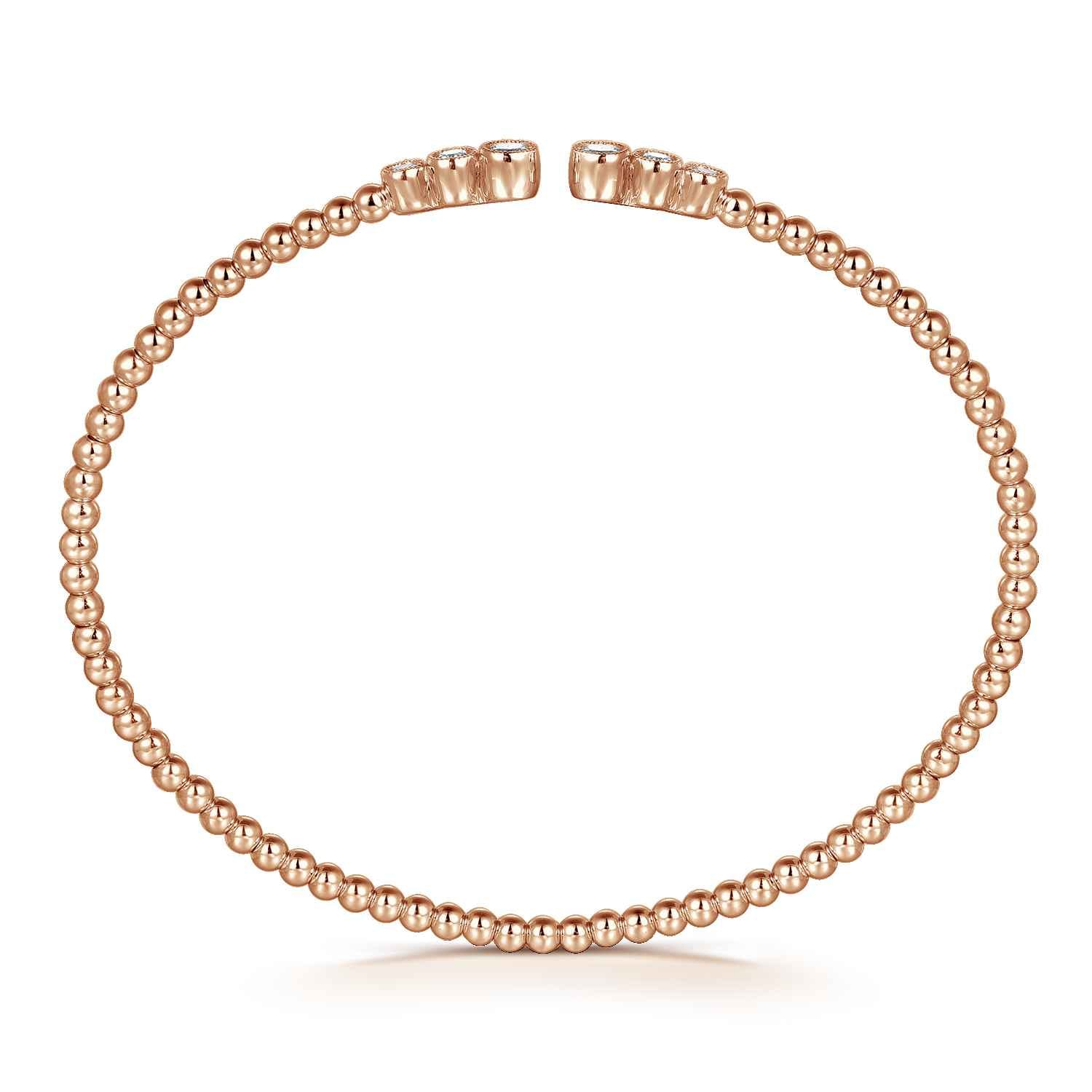 Bujukan Bead Split Cuff Bracelet with Bezel Set Diamonds in 14K Rose Gold, photograph 3