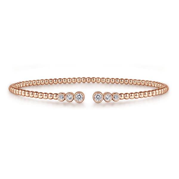 14K Rose Gold Bujukan Bead Split Cuff Bracelet with Bezel Set Diamonds