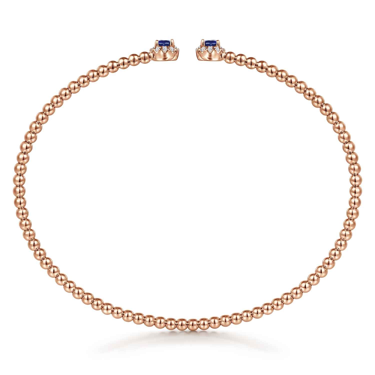 Bujukan Bead Split Cuff Bracelet with Sapphire and Diamond in 14K Rose Gold, photograph 3
