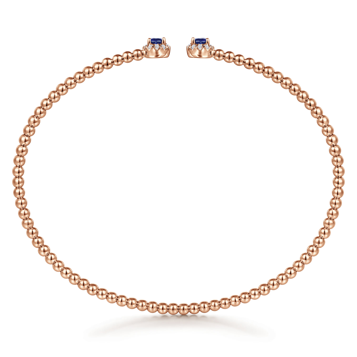 Bujukan Bead Split Cuff Bracelet with Sapphire and Diamond in 14K Rose Gold, photograph 3
