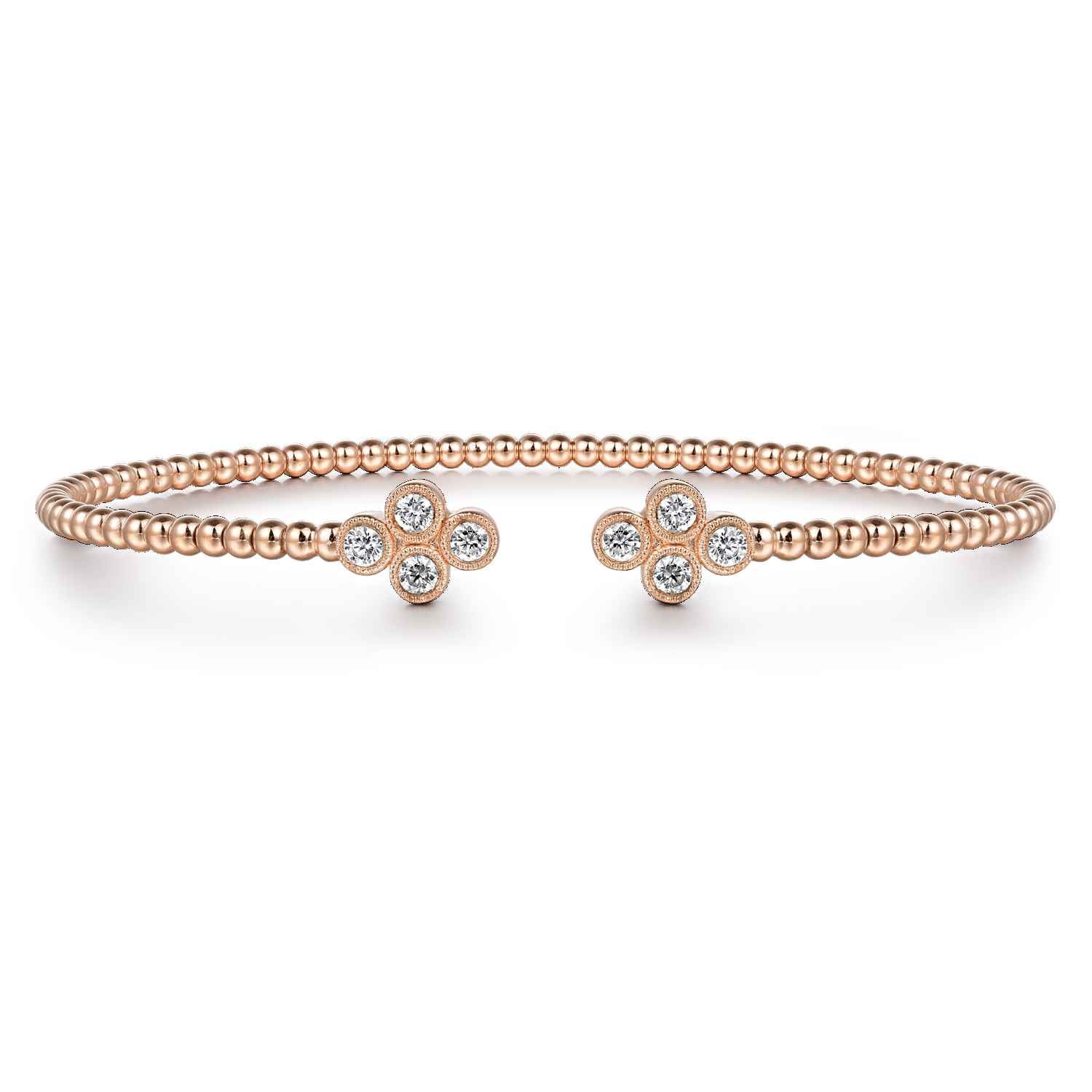 Bujukan Bead Split Cuff Bracelet with Quatrefoil Diamond Endcaps