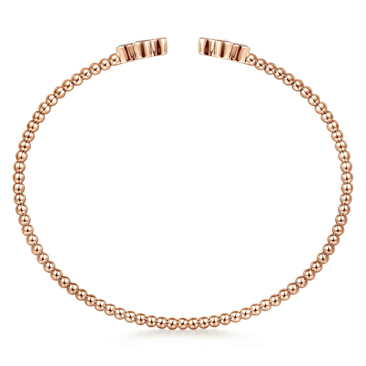 Bujukan Bead Split Cuff Bracelet with Quatrefoil Diamond Endcaps in 14K Rose Gold, photograph 3