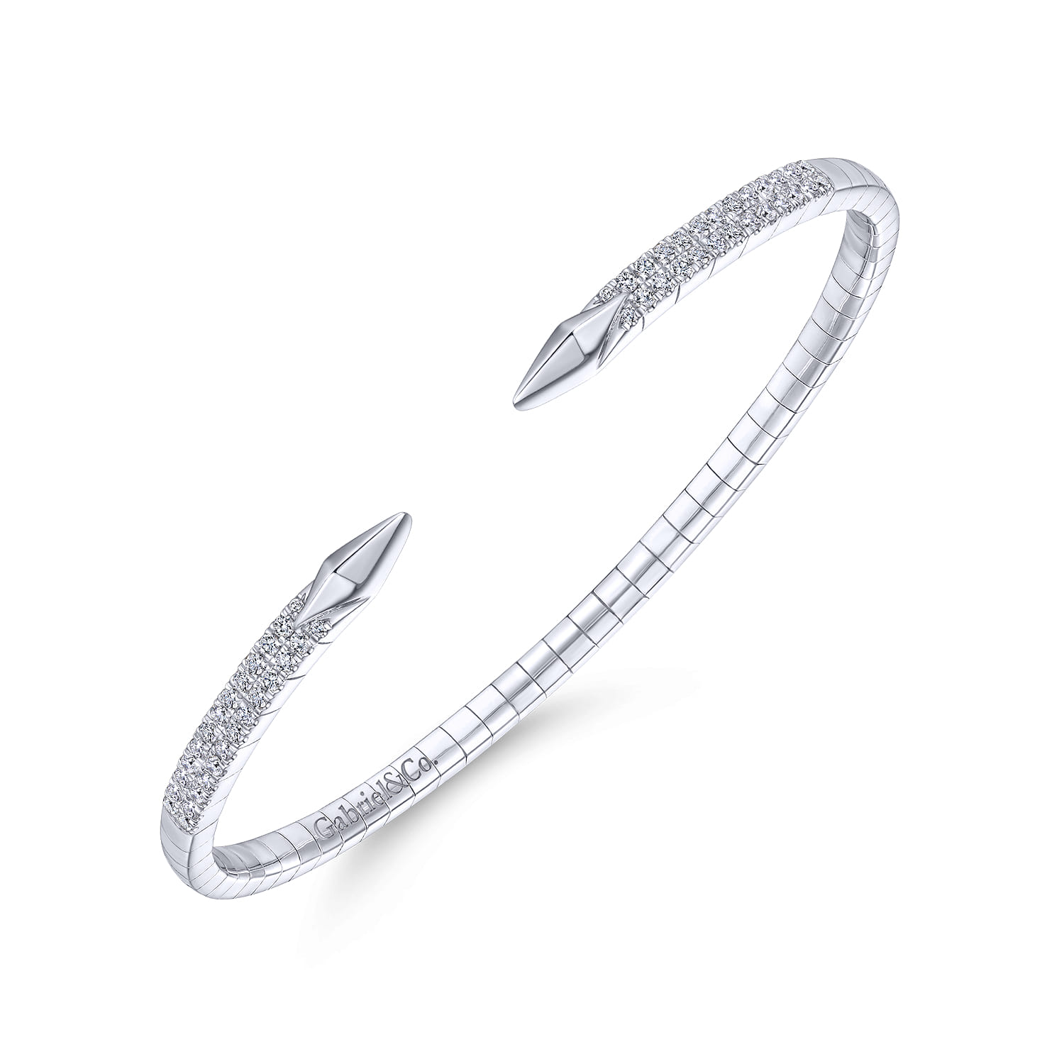Split Diamond Spear Bangle in 14K White Gold, photograph 2
