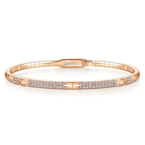 14K Rose Gold Diamond Bangle with Pyramid Rhombus Stations