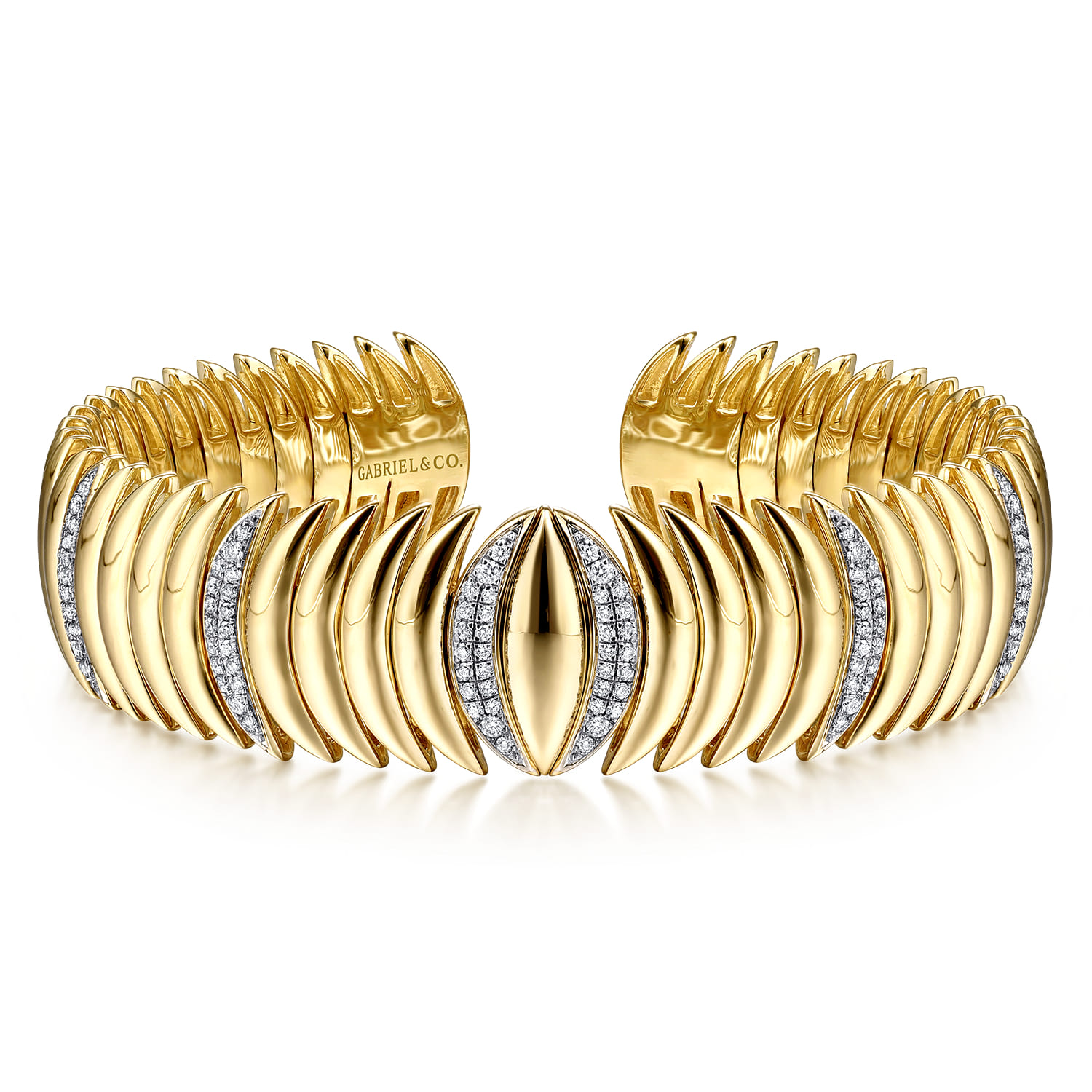Stacked Crescent Cuff Bracelet with Pave Diamond Stations