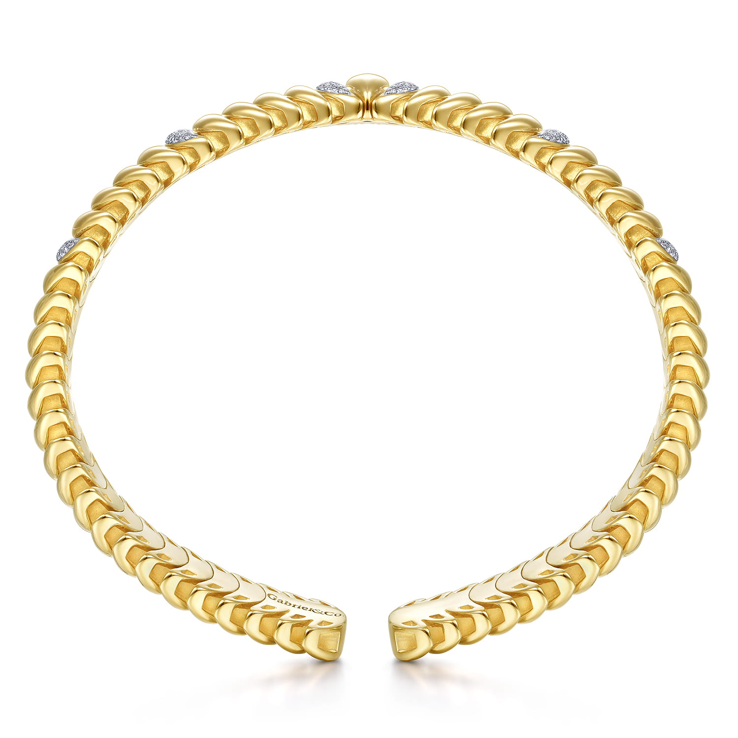 Crescent Moon Cuff with Diamond Pave Stations in 14K Yellow Gold, photograph 3