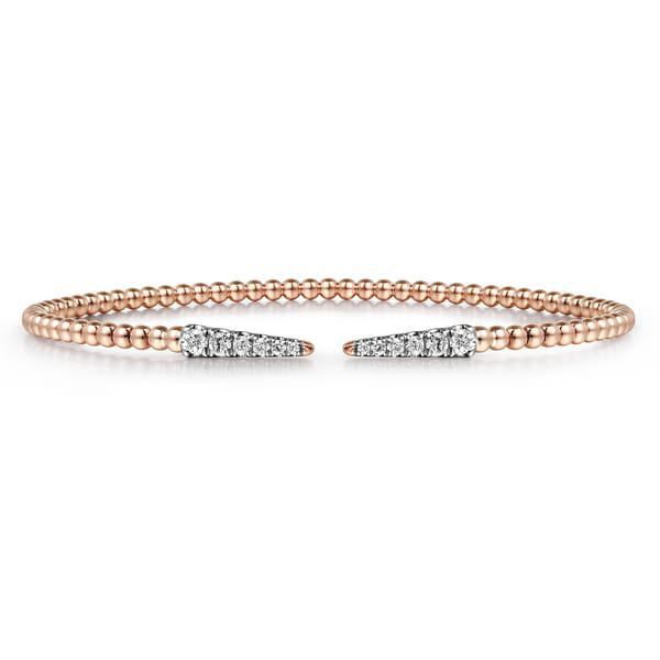 Split 14K Rose Gold Bujukan Bead Cuff Bracelet with Diamond Pave Spikes