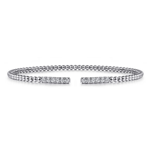 14K White Gold Bujukan Bead Cuff Bracelet with Diamond Pave Bars